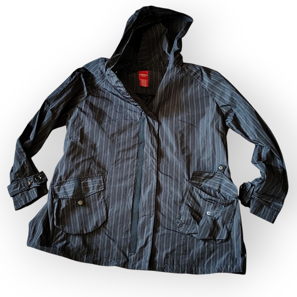 Olsen Black Striped Hooded Jacket